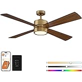 Gold Ceiling Fans with Lights and Remote, 52 Inch Chandelier Ceiling Fan for Bedroom Living Room, Brass Outdoor Ceiling Fan L