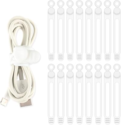 TamBee Reusable Silicone Cable Ties 16pcs White Wire Organizer
