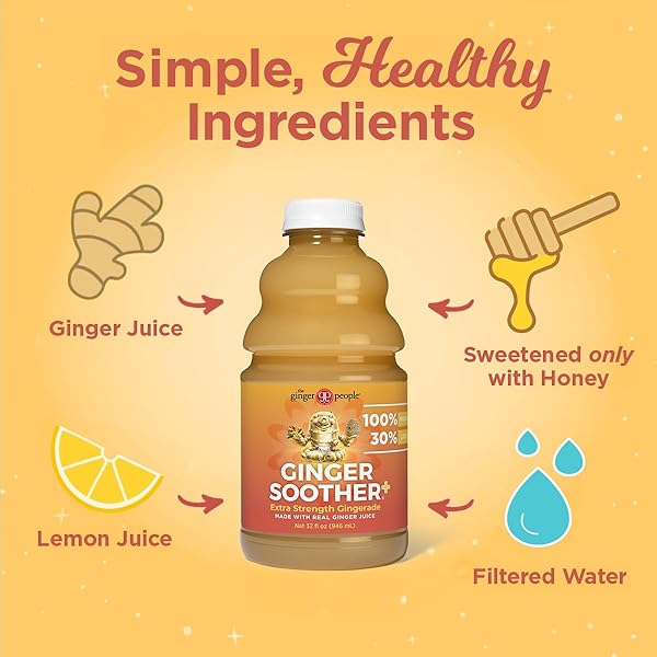 GINGER SOOTHER EXTRA STRENGTH GINGERADE – MORE HEAT, 30% LESS SWEET, REAL GINGER JUICE, SIMPLE INGREDIENTS, ENJOY HOT OR COLD – 32 FL OZ BOTTLE (PACK OF 1)