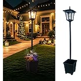 LEOKED Solar Lamp Post with Planter, Adjustable Height, Black | 4-Side Solar Panels, 1500 mAh Battery, 8h Continuous Lighting, Auto Dusk-to-Dawn, Adjustable 100-150 cm