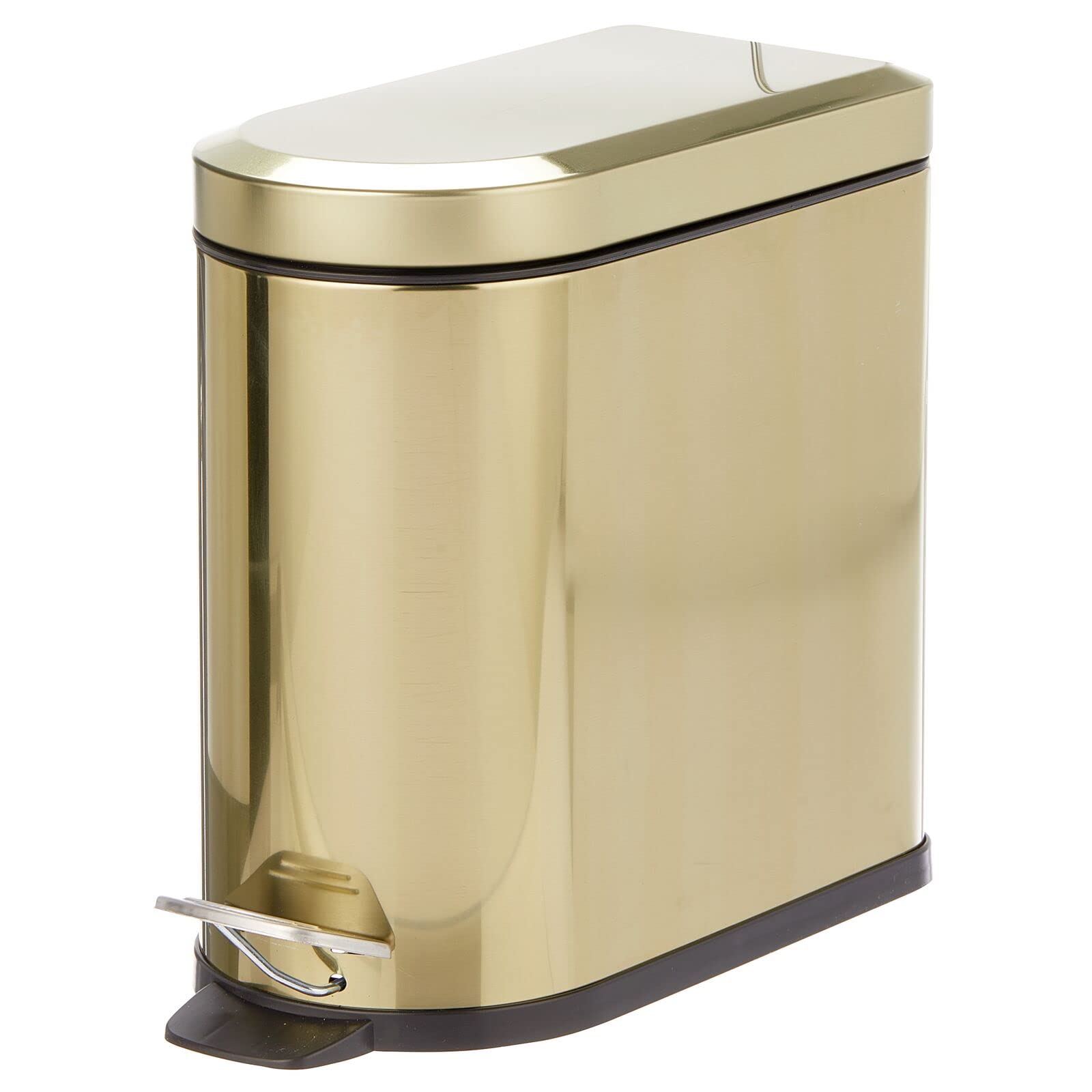 Photo 1 of mDesign Small 1.3 Gallon Stainless Steel Metal Step Trash Can Garbage Bin for Bathroom, Bedroom, Home Office, D-Shape Trashcan with Foot Pedal and Lid, Removable Liner Bucket with Handles, Soft Brass