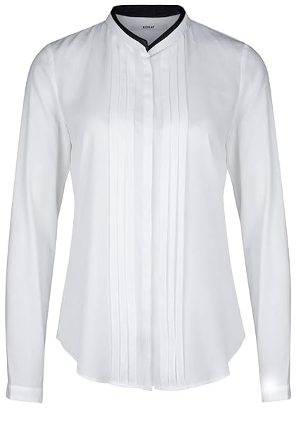 camisa blanca cuello mao mujer