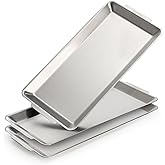 ZENFUN 3 Packs 304 Stainless Steel Serving Platters, Rectangle Metal Dinner Plates with Handles, Decorative Organizer Trays f
