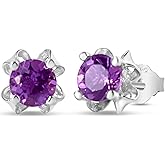 Natural Gemstone Birthstone 925 Sterling Silver Stud Earrings - Amethyst, Citrine, Garnet, Peridot, or Blue Topaz in Oval, Heart, or Round Shape - Gift for Women