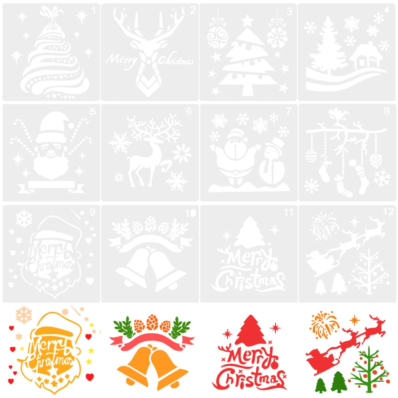 HOODANCOS 12Pcs Christmas Painting Templates Set 13X13Cm 12Pcs Stencils for Painting and Drawing Holiday Art Projects Crafts Scrapbooking