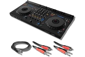 STREAMEYE DDJ-GRV6 4-Channel DJ Controller with 2x Hosa CPR-203 Dual 1/4" to Dual RCA Cables and Hosa STX-105M 1/4" TRS to XLR Cable