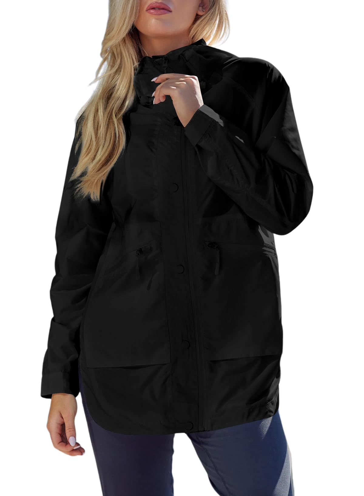 thumbnail image 2 of Rothco Black Nylon Security Rain Jacket – Hooded, Waterproof, Double-Sided Work Coat 2 of 2