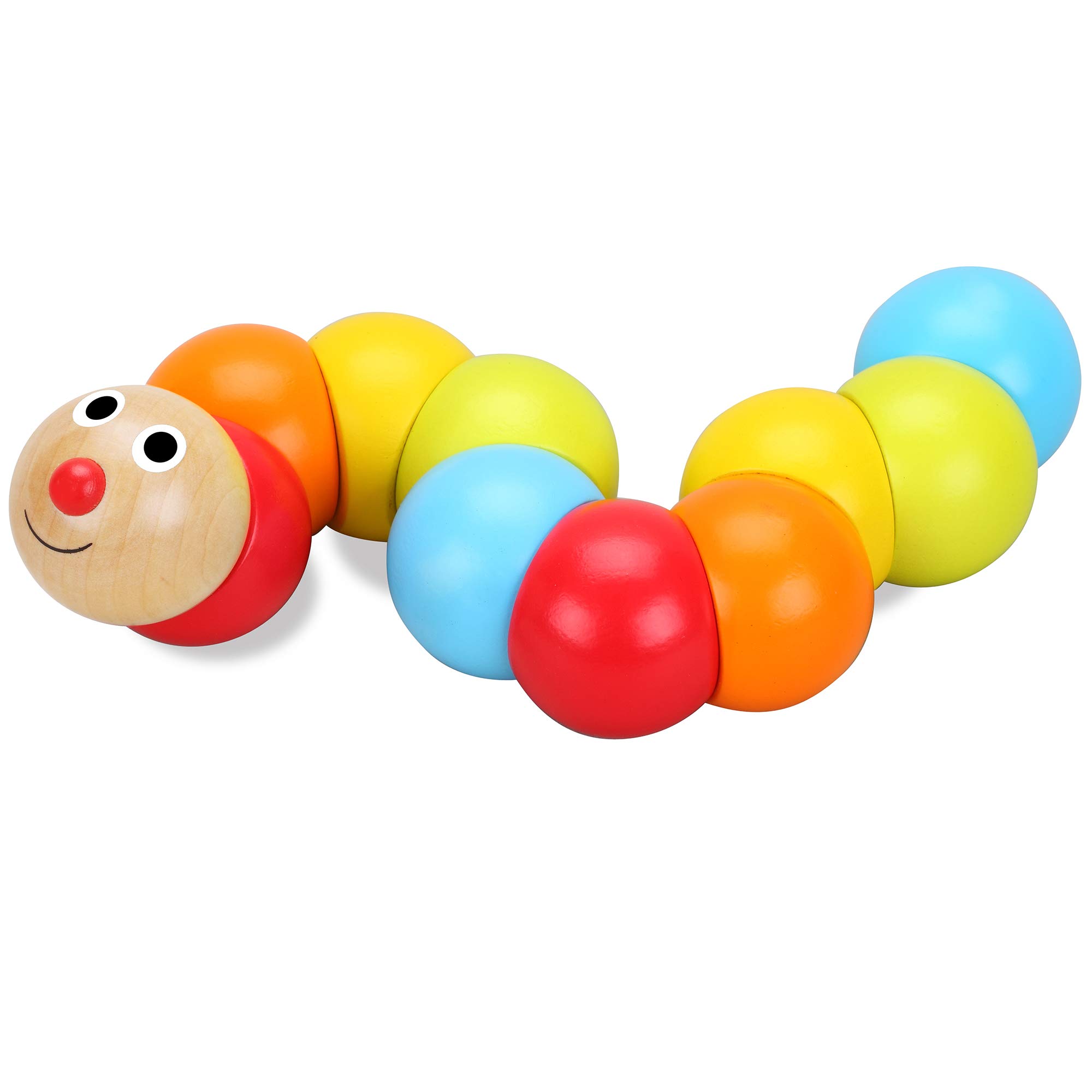 Classic World Wooden Caterpillar Twist Toy, Flexible Colourful Worm for Babies, Toddlers, Kids, Develops Fine Motor Skills and Color Recognition, 25 cm, 1 Year+, Bright Colors