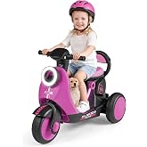 OLAKIDS 6V Electric Motorcycle for Kids, Pink | 3-Wheel Toddler Ride on Toys with Music Player, LED Headlight and Body Light, Suitable for Age 3+ Years Old