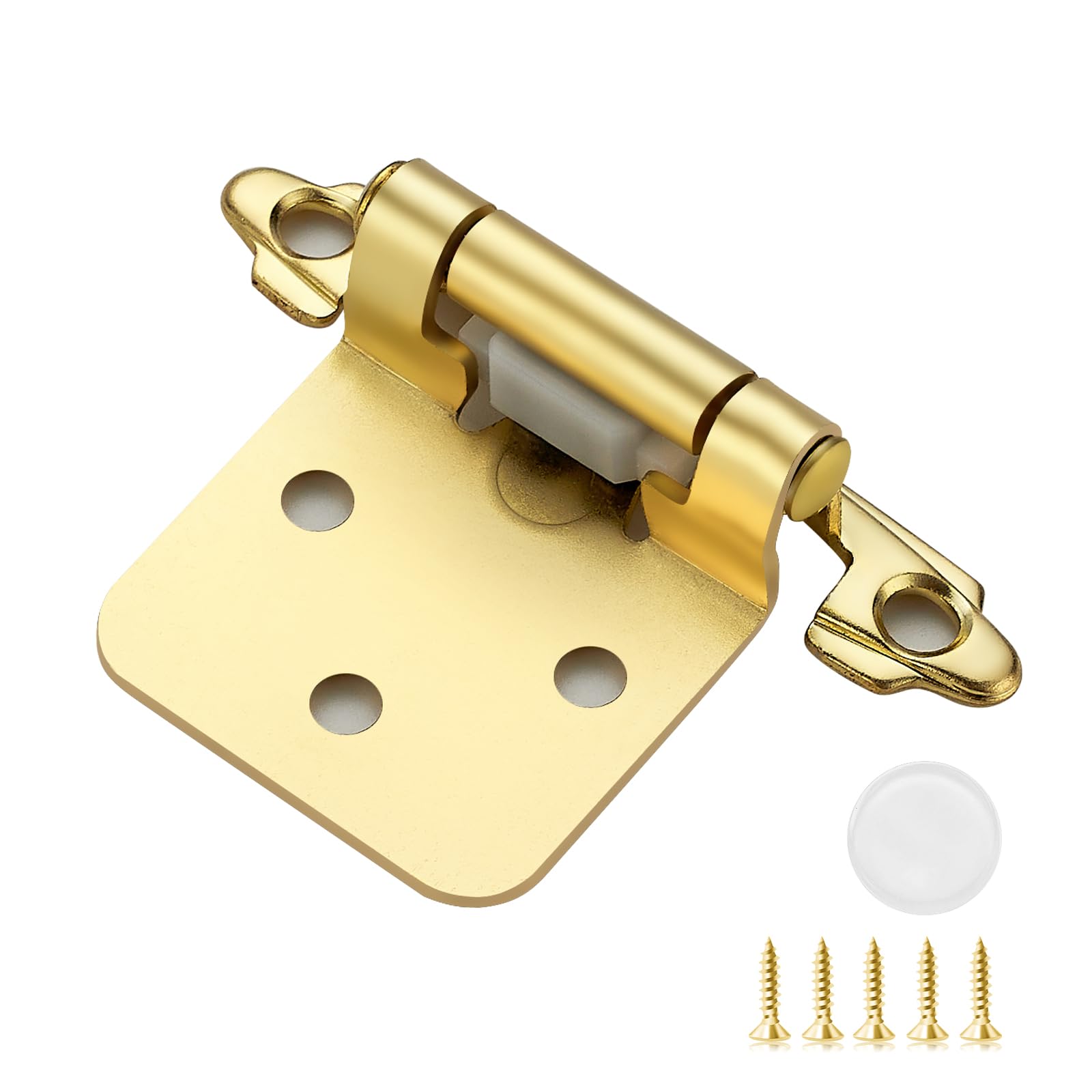 Photo 1 of 50 Pack (25 Pairs) 1/2 Inch Overlay Kitchen Cabinet Hinges, Satin Brass Self Closing Hinges for Kitchen Cabinet Doors, Semi-Concealed Cupboard Hardware, Face Mount Hardware, Gold