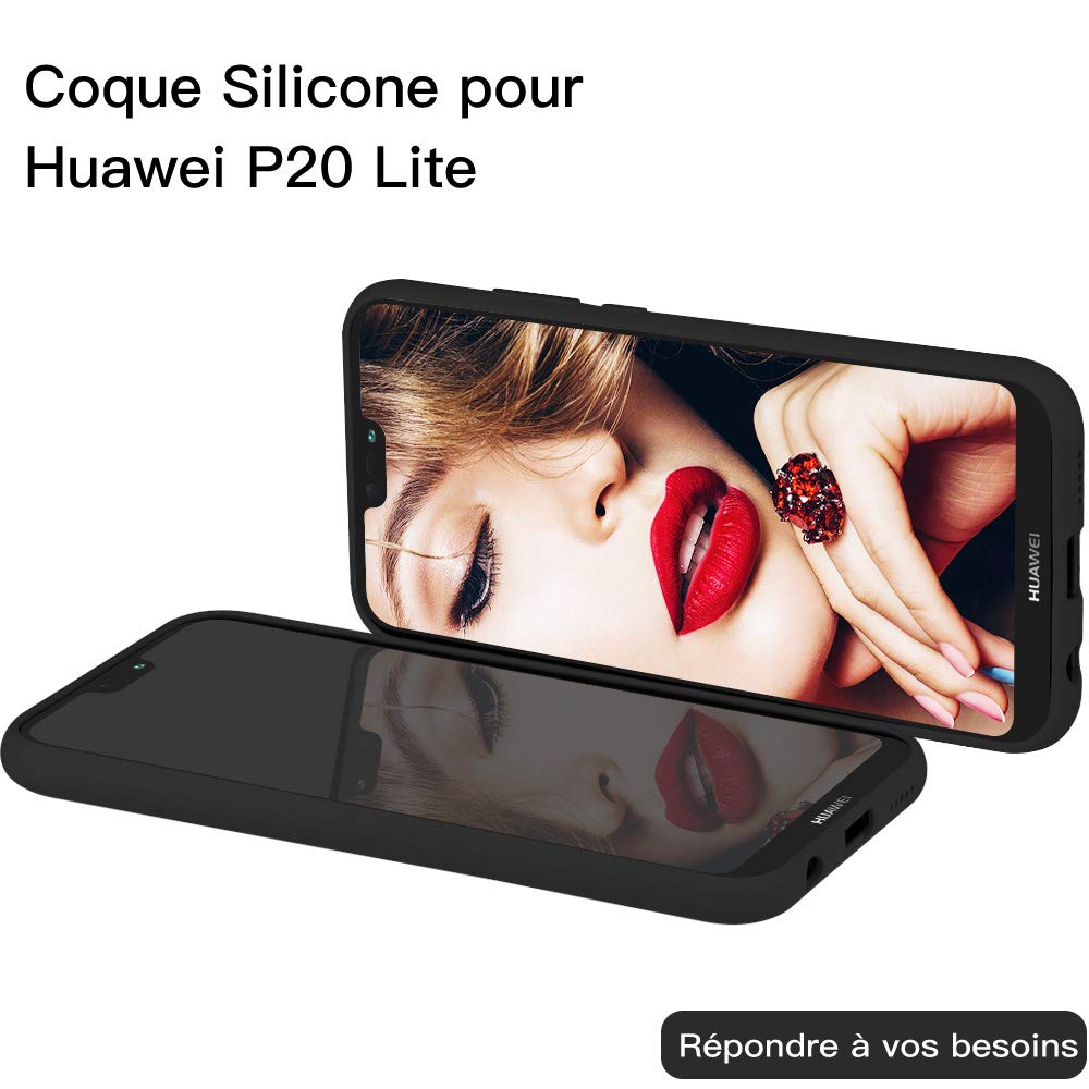 JASBON Coque pour Huawei P20 Lite Coque Silicone Gel Souple Housse Etui de Protection Anti Choc pour Huawei P20 Lite - Noir