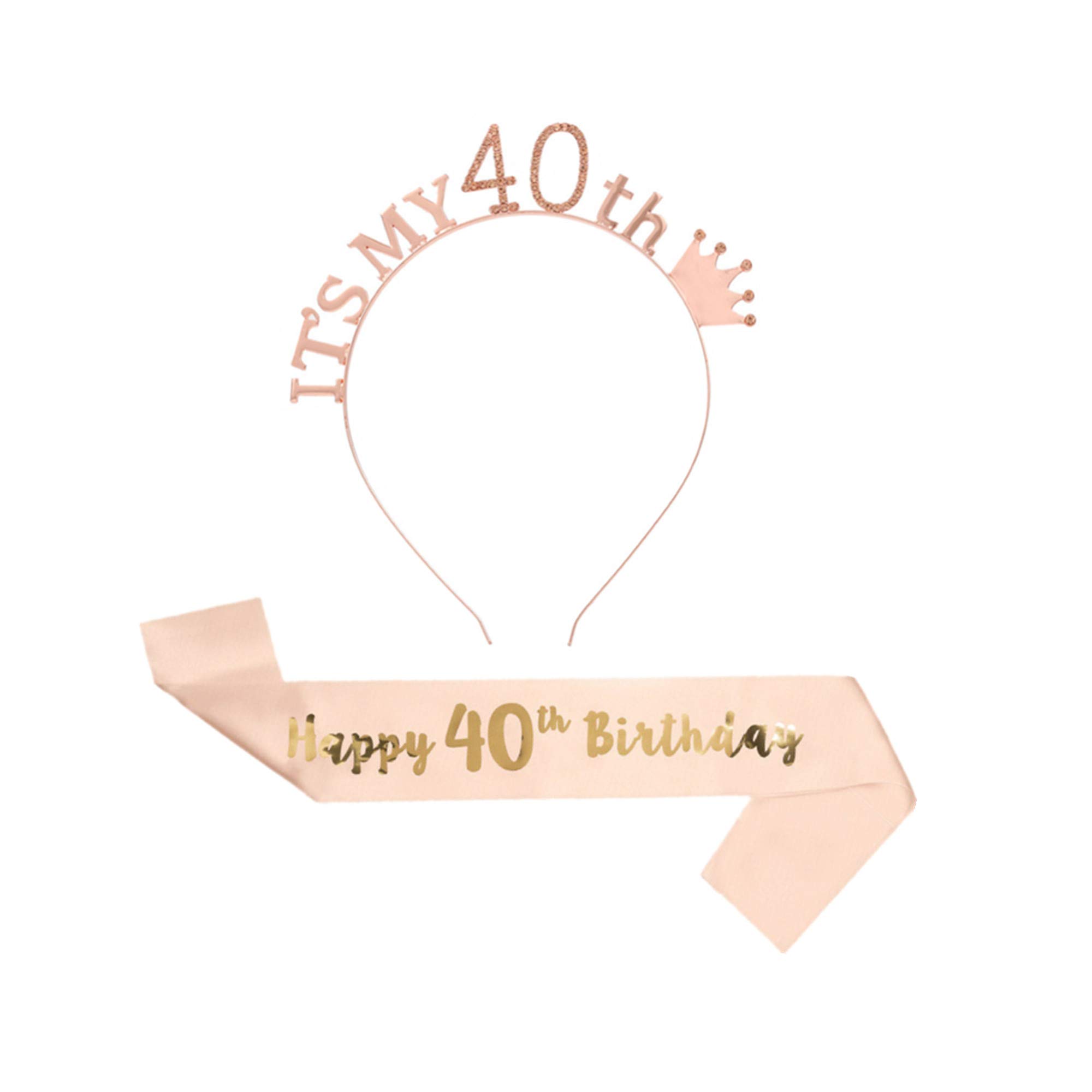 CHTENG Rose Gold Happy Birthday Sash and Tiara Rhinestone Crown Headband for Birthday Party Supplies (40)