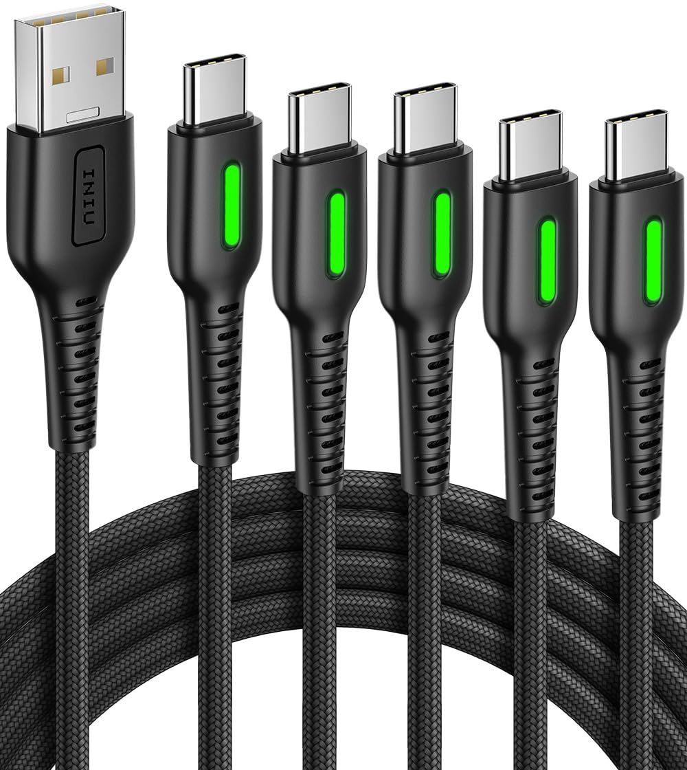 INIU USB C Charger Cable, [5Pack, 3.1A] USB to USB C Cable, Type C Charger Cable Fast Charging QC 3.0 for iPhone 15 Pro Max Plus Samsung Galaxy S21 S20 S10 A12 A40, Huawei P30 P40, Xiaomi, PS5., etc