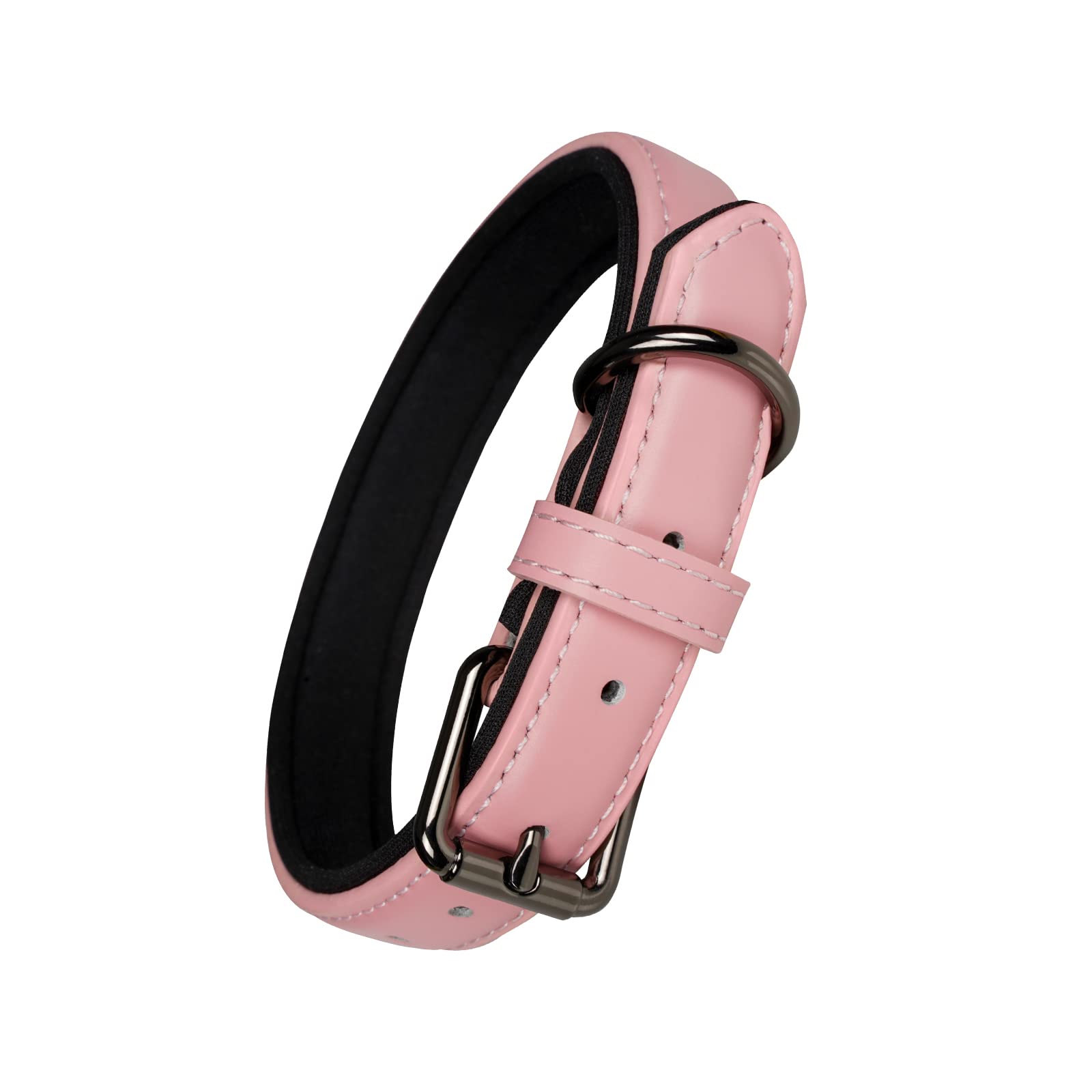 OFHome Pink Leather Dog Collar Soft Padded Comfortable Adjustable Wider and Thicker Pet Collars Best for Small Medium Large Dogs with Heavy Duty Buckle, L
