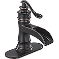 BATHFINESSE Oil Rubbed Bronze Deck Mount Bathroom Faucet with Waterfall Spout and Drip-Free Valve