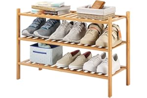Furshus 3-Tier Bamboo Shoe Rack for Entryway, Stackable | Heavy Duty | Multi-Function, Free Standing Shoe Racks for Bedroom Hallway Closet