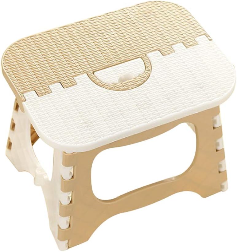 Crylee Multi Purpose Folding Step Stool Foldable Strong Load Bearing Basket Print Household Small Handy Step Stools Portable Fold Up Footstool for Kitchen Bathroom Children Kids (Beige)