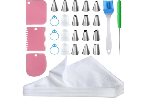 firstake Piping Bags and Tips Set - 100pcs 12 Inch Icing Bags with 14 Tips | Anti-Burst, Food Grade, Disposable, Easy Cleanup