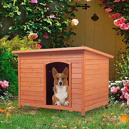 COZIWOW Medium Outdoor Deluxe SlantRoofed Wood Dog Pet House Shelter