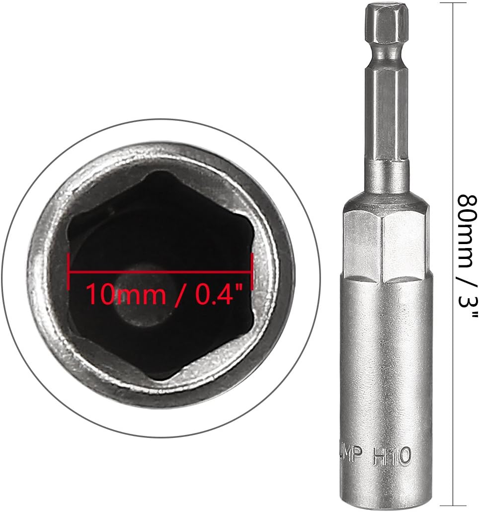 Sourcingmap 3 Pcs 1/4" Quick-Change Hex Shank 10mm Nut Setter Driver Drill Bit, 80mm Length, Metric No-Magnetic - Image 4
