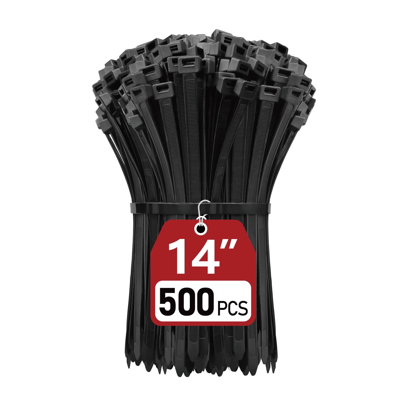 Zip Ties Heavy Duty 14 inch (500 Pack), Heavy Duty Cable Ties with 120 lb Tensile Strength for Outdoor Use, Black Wire Ties, Paloka Image Zip Ties Heavy Duty 14 inch (500 Pack), Heavy Duty Cable Ties with 120 lb Tensile Strength for Outdoor Use, Black Wire Ties, Paloka Image