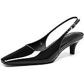Coutgo Womens Kitten Low Heels Slingback Pumps Squared Point Toe Buckle Strap Wedding Party Dress Shoes
