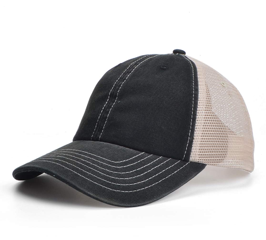 Decentron Mens Vintage Mesh Trucker Hat Outdoor Adjustable Baseball Cap Clean Up Snapback Cap (Black1)