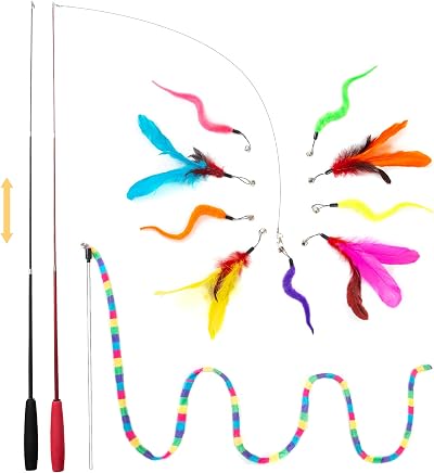 FYNIGO Cat Toys Indoor Interactive Wand Teaser 3 Wands 9 Refills 2 Hooks