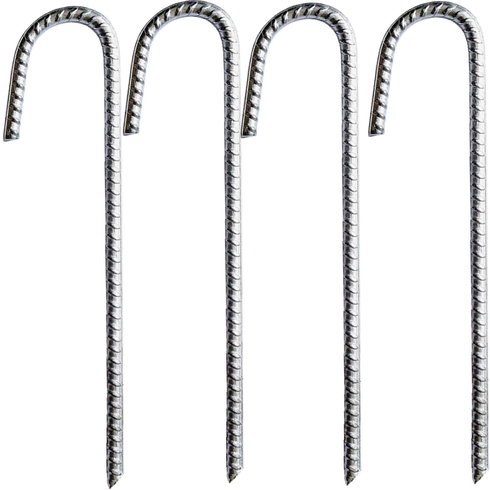 YAAVAAW Galvanised Metal Ground Rebar Stakes Tent Pegs, 4 Pack of 30cm J Hooks Anchorage Stakes, Heavy Duty for Marquees, Gazebos, Camping, Football Nets, Tents, Trampolines