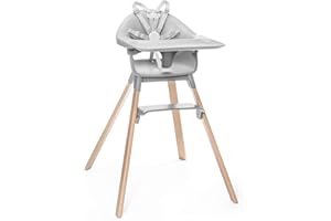 Stokke Clikk High Chair, Cloud Grey - All-in-One High Chair with Tray + Harness - Light, Durable & Travel Friendly - Ergonomic with Adjustable Features - Best for 6-36 Months or Up to 33 lbs