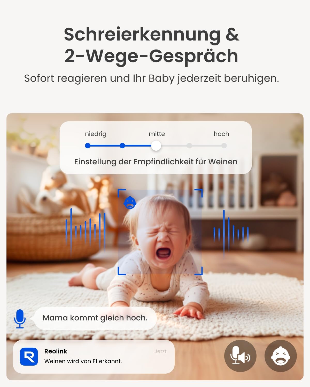 Reolink 2K Überwachungskamera Innen, 360°-Ansicht Indoor Kamera WLAN mit Auto-Tracking, Baby Monitor mit Personen-/Tier-/Weinen-Erkennung, 2,4 GHz Wi-Fi, Privatmodus, 2-Wege-Audio, E1 4MP 4