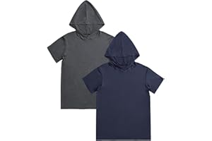 Esenchel Men's 2 Pack Hooded Pajama Top Short Sleeve Sleep Shirt