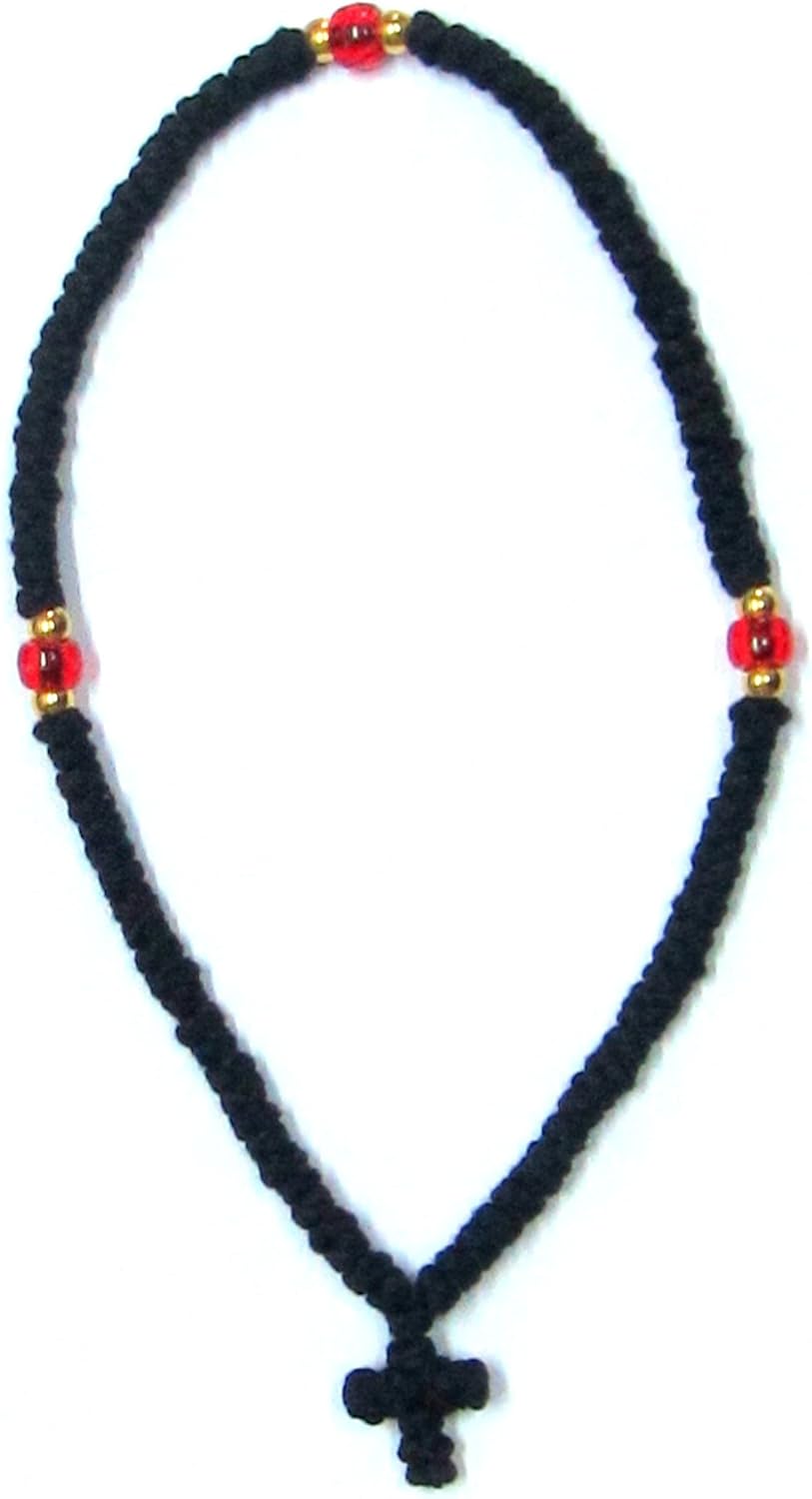IconsGr Handmade Blessed Christian Orthodox Komboskoini Prayer Rope 100 Knots Wool Pendant black 1
