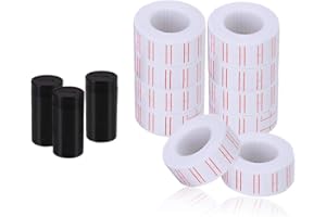 hatisan Price Gun Labels, 10 Rolls x 5000 White Pieces, Compatible with Mx-5500, 3pcs Ink Rollers, Double Red Lines, 500 Price Tag per Roll, 5000 Labels Total