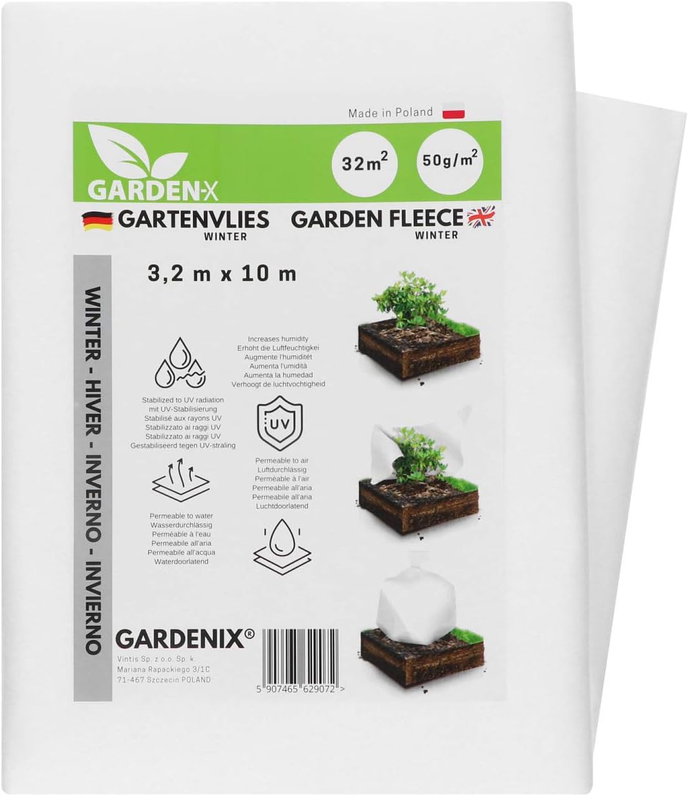 GARDENIX® 32 m² Wintervlies für Pflanzen 50g/m² ‒ Winterschutz - Hohe UV-Stabilisierung reißfest und wasserdurchlässig (3,2m x 10m)