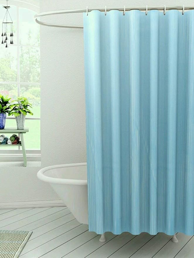 metrey Plastic self Lining Shower 9ft Curtains (Sky Blue
