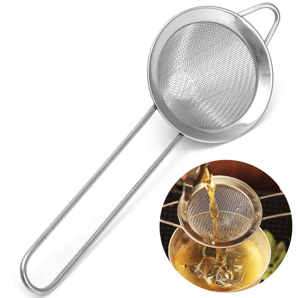 BETOY Conical Strainer, Fine Wire Mesh Kitchen Sieve Set with Rim Prisma 8 cm of Stainless Steel, Silver