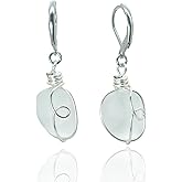 PEPELUALI Handmade Sea Glass Wire Wrap Drop Earrings Jewelry ,Beach Earrings, Summer Gift, Ocean Jewelry Inspirational Gifts for Women, Mom, Sister