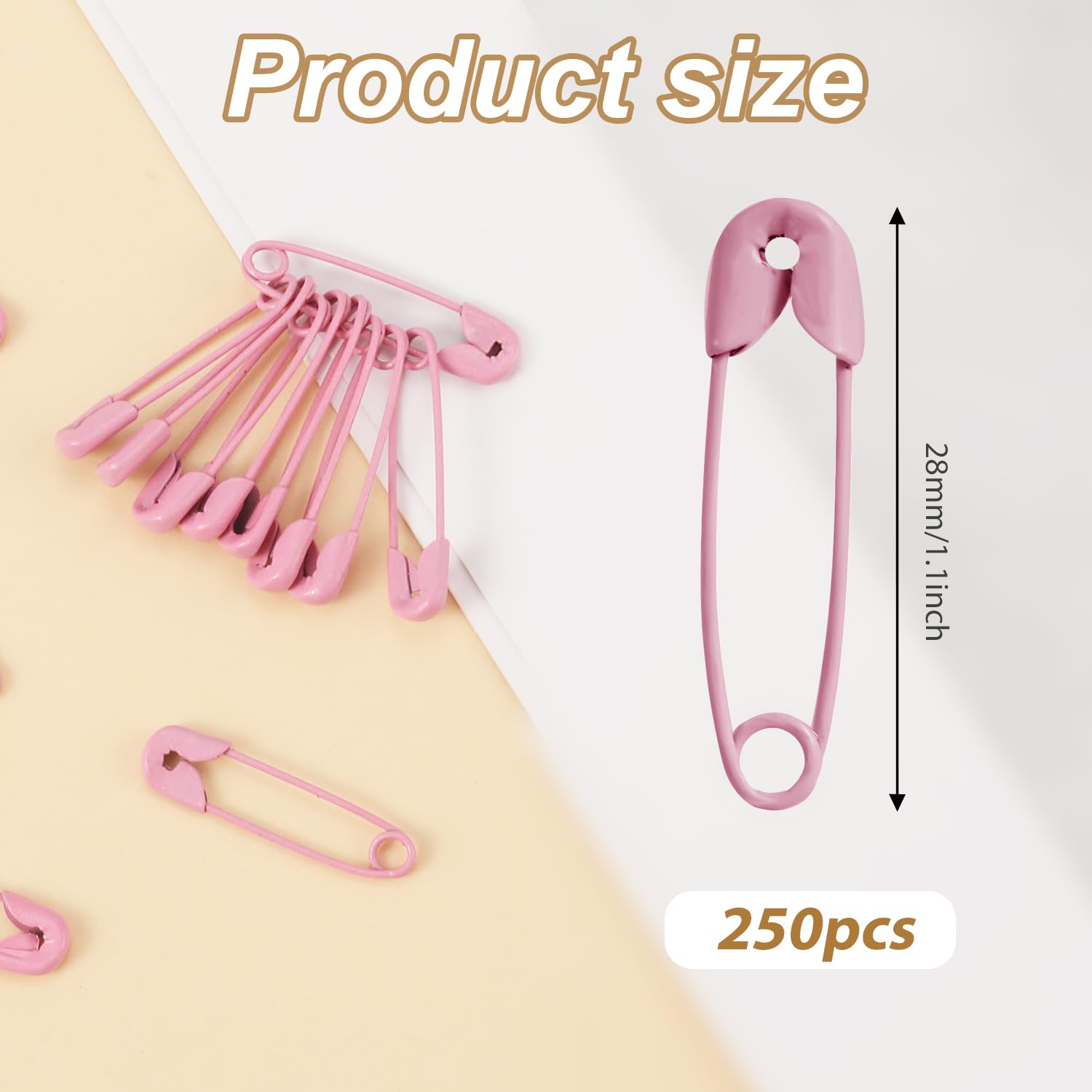 250pcs Safety Pins, 1.1in/28mm Mini Sewing Safety Pins Small Metal Nickel Plated Steel Safety Pins for Clothing Sewing Handicrafts Jewelry Making (Pink)
