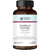 Vitamin World Triple Strength Omega 3 Fish Oil 1360 mg Supplement, 950 mg Active Omega-3 Fatty Acids with EPA & DHA, Supports Heart, Brain & Joint Health, Gluten Free, 60 Softgels, 2 Months Supply