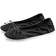 BCTEX COLL Women's Ballerina House Slippers with Bow, Ladies Satin Bedroom Slipper with Suede Sole Indoor