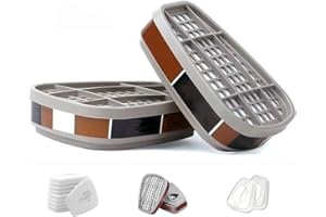 TOCADO 6001 Filter Cartridges Replacement for Gas Respirator, 2pcs Filter Cartridges + 2pcs Filter Covers+10pcs Filter Cotton