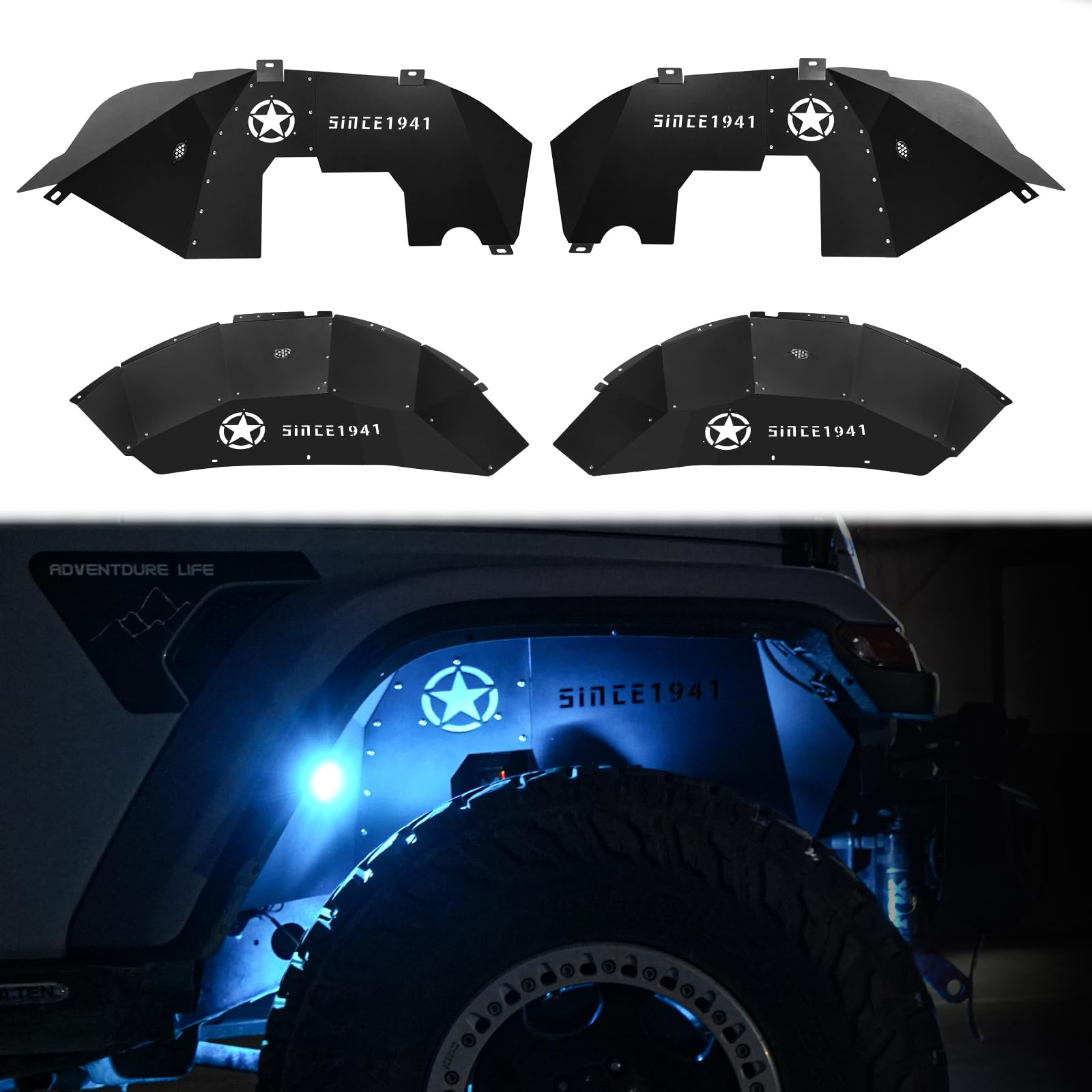 Photo 1 of ***************NOT COMPLETE, MISSING PARTS**************
Z8 Front Inner Fender Liners & Rear Inner with LED Light Compatible with 2018-2025 Jeep Wrangler JL & JLU Unlimited 2/4 Doors Steel Mud Guards Bolt-on Style Wheel Well Cover Fenders Flares
