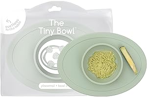 ezpz Tiny Bowl (Sage) - 6 Months+ - 100% Silicone Suction Placemat + Bowl for Infants - Fits All Highchair Trays - Baby-Led Weaning Supplies