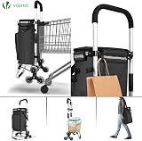 VOUNOT Folding Shopping Trolley 6 Wheels Aluminium 60L Black view 4