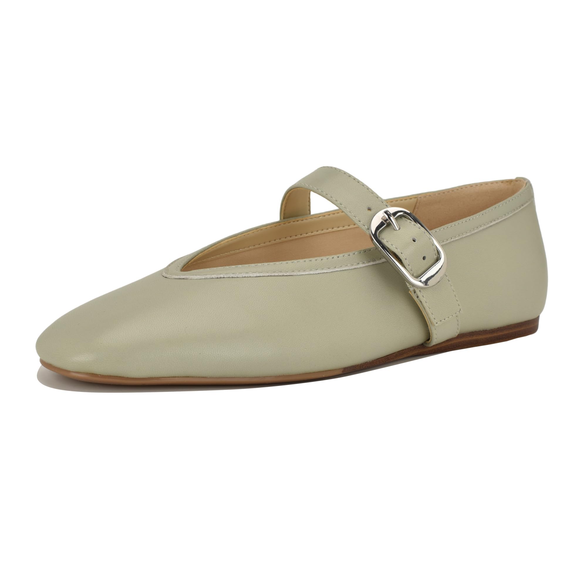 Nine West Women’s Vancee Flat, Light Green Leather 330, 8