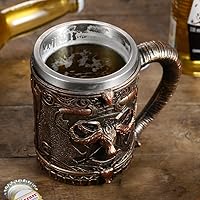 Meyas Stainless Steel Bull Head Beer Mug Tankard, Single Handle Beer Mug, Drinking Cup Coffee Mug, Medieval Drinkware Mug for
