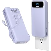 aonidi Portable Charger 20000mAh with Built-in Cables&amp;AC Wall Plug, Purple | PD20W Fast Charging,Travel Essential,TSA Approved,LED Display,All in One USB C Power Bank for All Cell Phones Devices