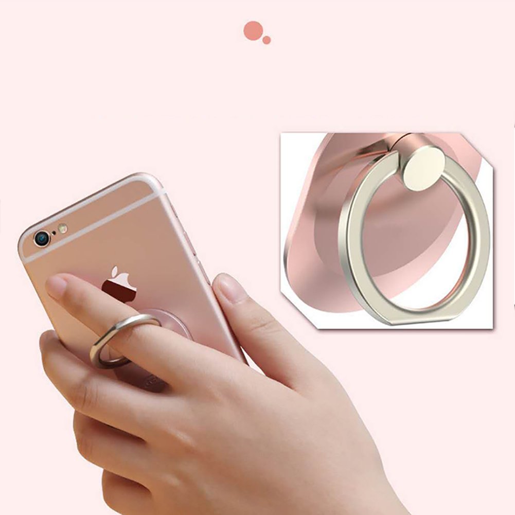 Phone Finger Ring Stand Holder 360° Rotation Universal Cellphone Slacker Stent Phone Bracket for iPhone Smart-phone and Tablets (Pink)