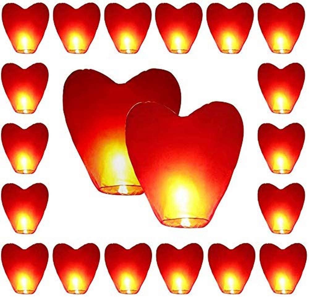 SHATCHI 20pcs Red Heart Shape Sky Lanterns Wire-Free Traditional Eco Friendly for Christmas, New Yearโs Eve, Chinese New Year, Weddings & Parties Wishing Lights Decorations โ image 1